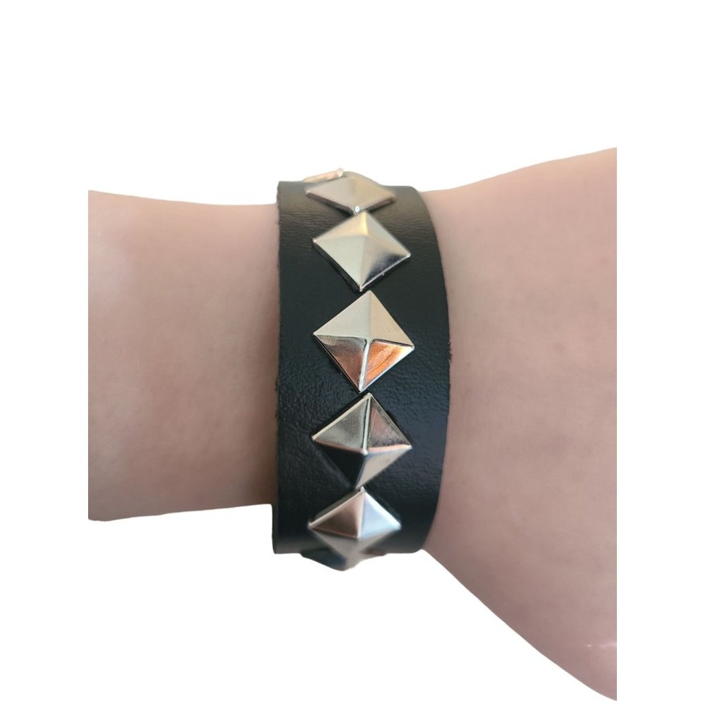 Black Leather Spike Bracelet Punk Emo Goth Gothic